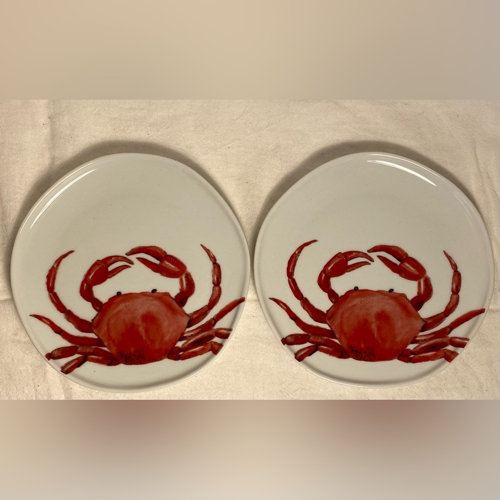 Set of 2 Coastal Crab 6” Plates Nautical Beach